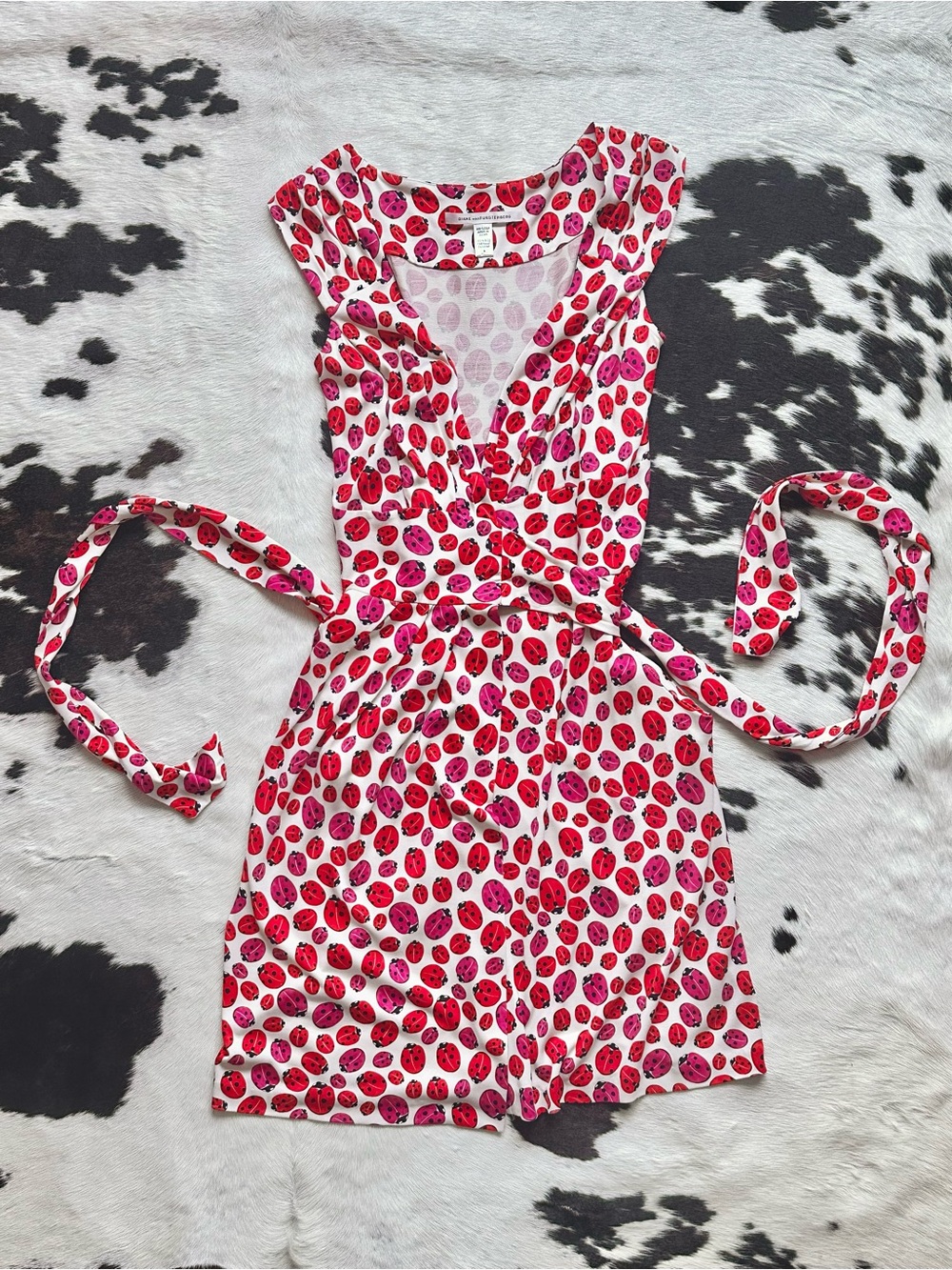 DVF Vintage Sleeveless Ladybug Wrap Dress